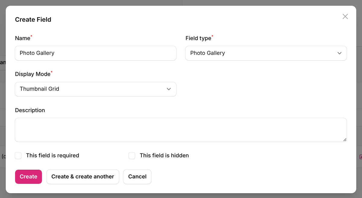 Adding a photo gallery field