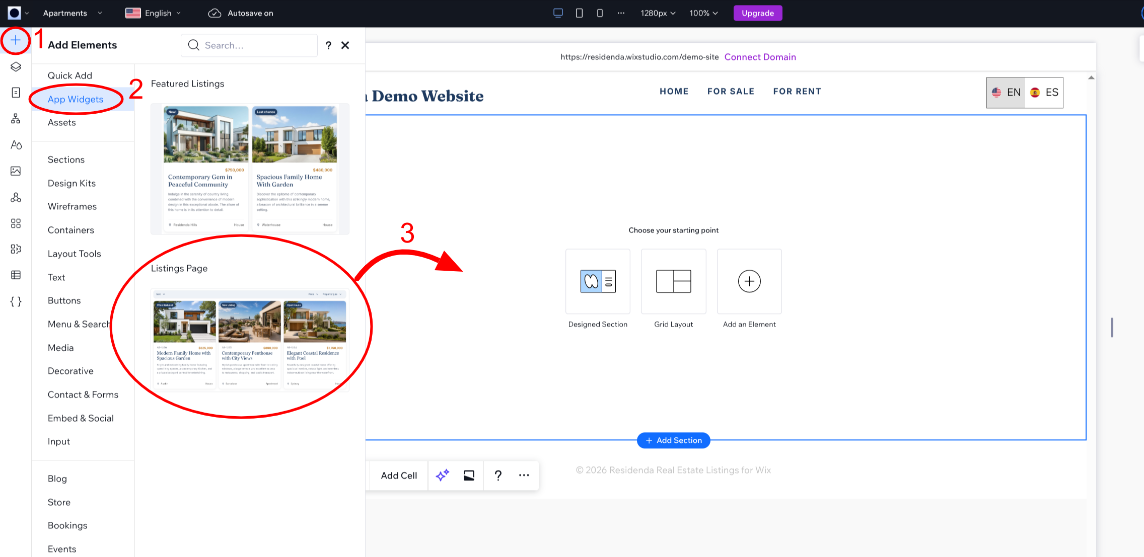 Add the Listings Page widget