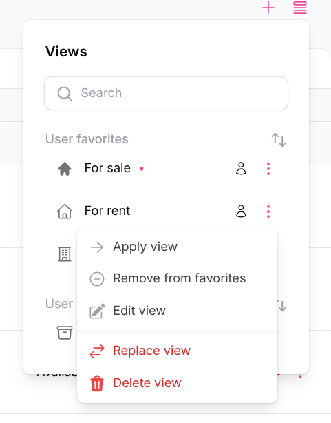 Manage views dropdown
