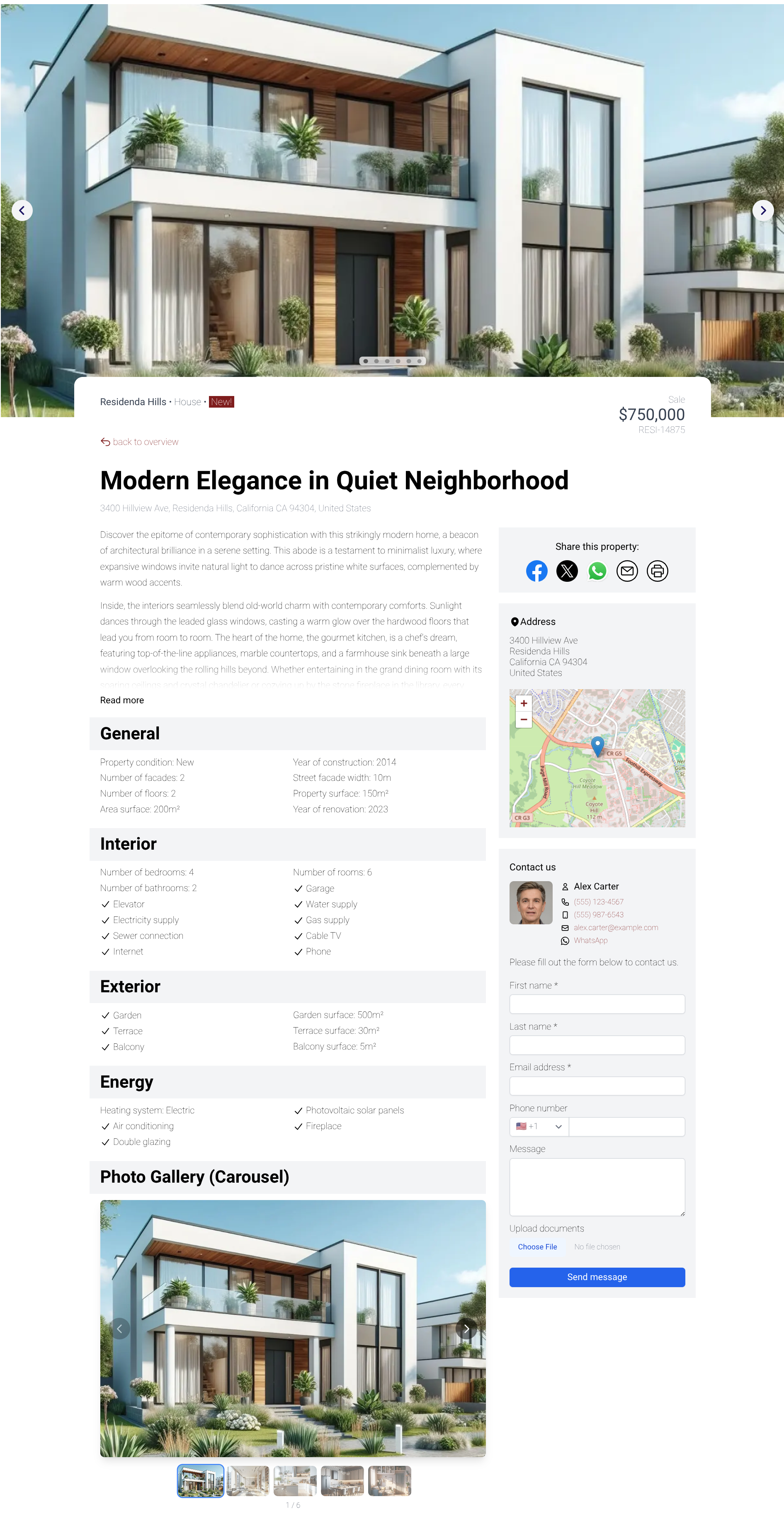 Screenshot of listing detail page in old version