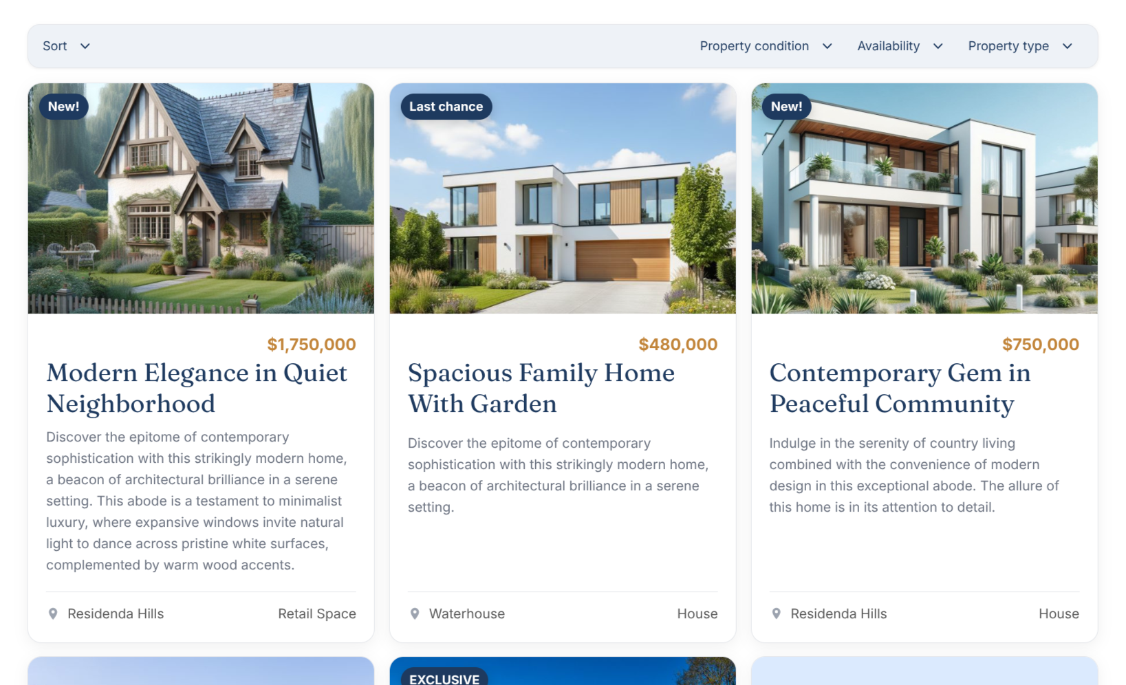 Screenshot of listings overview page in version 4.0